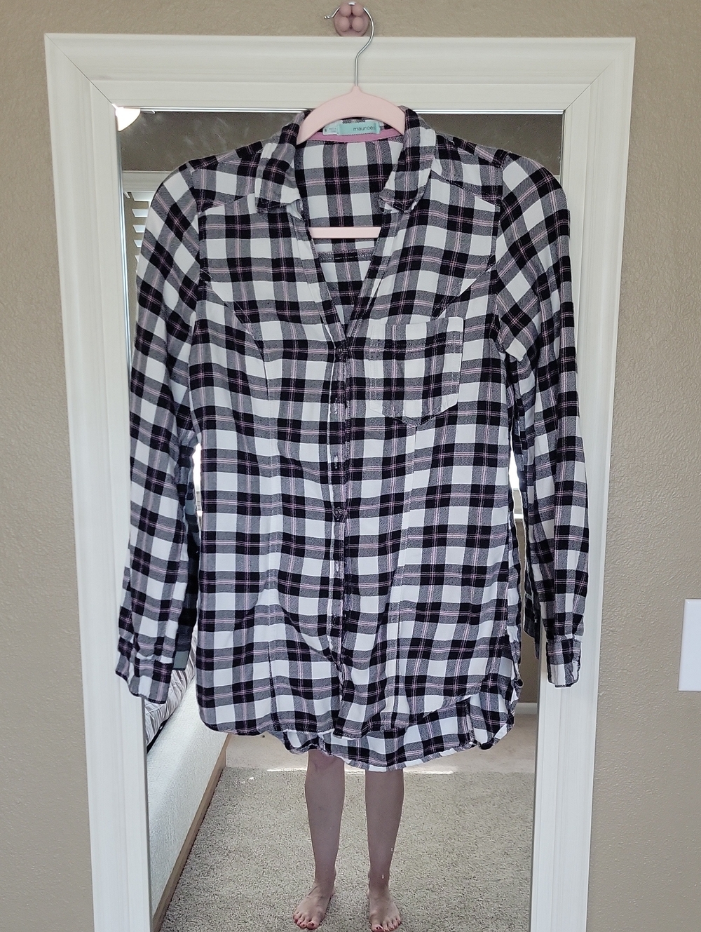 Maurices Black and White Plaid Button-Up Shirt - Women